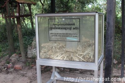 Bone fragments and teeth of victims of the Khmer Rouge at Choeung Ek