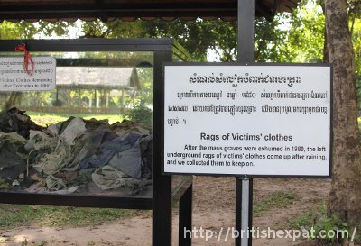 Tatters of clothing worn by the victims at Choeung Ek killing field