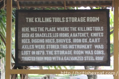 Sign describing the killing tools store room at Choeung Ek killing field