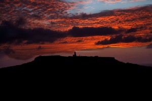 Ġurdan lighthouse in Gozo, seen against the sky after sunset