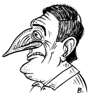 Self-portrait caricature of Andrew Birch