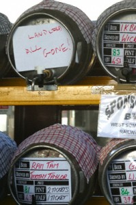 Beer barrels on a rack