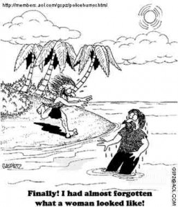 Cartoon of a man on a desert island