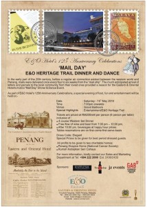 Flyer for the "Mail Day" event at the E & O Hotel in Penang, 15 May 2010