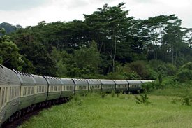 The Eastern & Orient Express passing through the South East Asian countryside