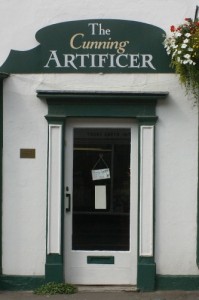 Door of The Cunning Artificer Discworld emporium in Wincanton, Somerset