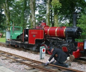 Locomotive at the Lynton and Barnstaple Railway station and yard at Woody Bay in Somerset