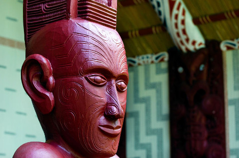 Wood carving outside a marae (Māori meeting place)